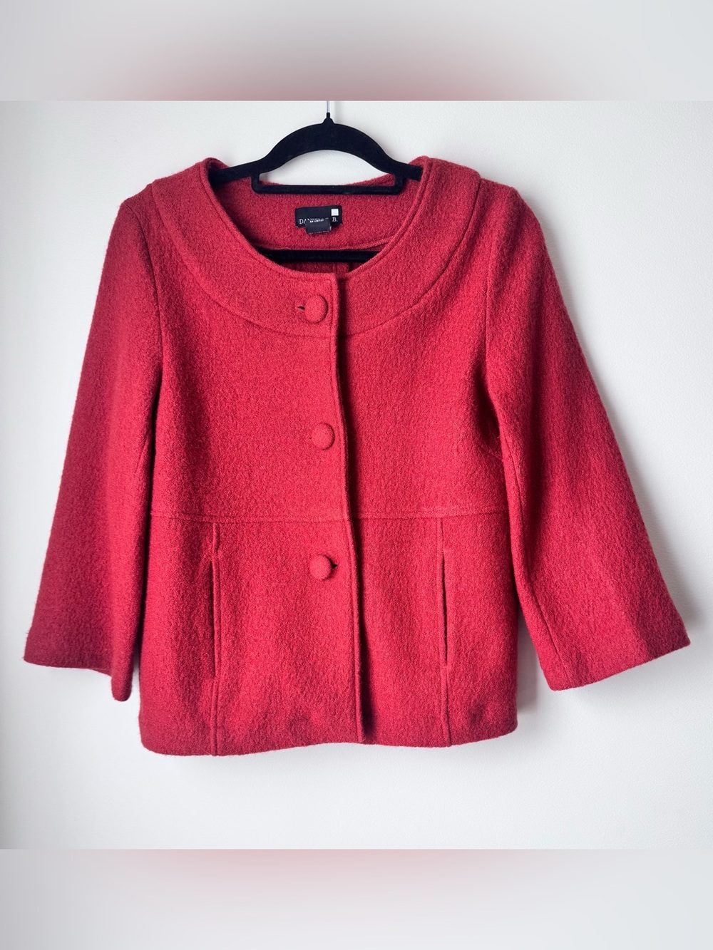 Danielle %100 Wool 3/4 Sleeves burnt Orange Bouclé Pea Coat Jacket Blazer